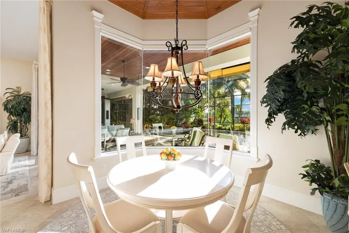 Dining room featuring a chandelier, wood ceiling, and a ceiling fan