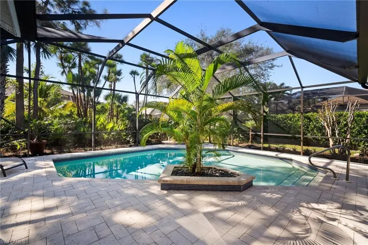 View of pool featuring a lanai and a patio