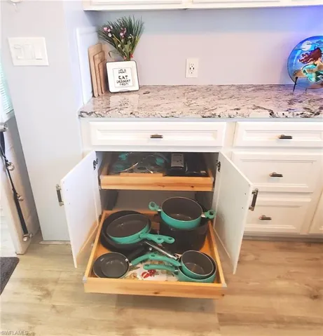 Slide-out shelves in the cabinets.