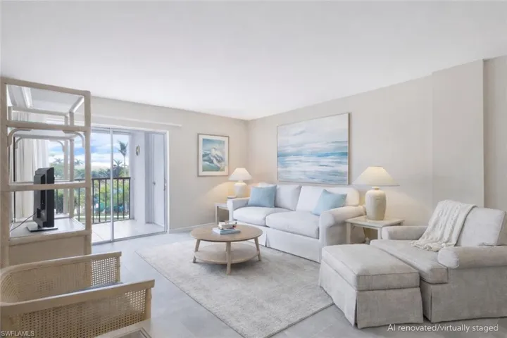 AI renovated/virtually staged. Living area with baseboards
