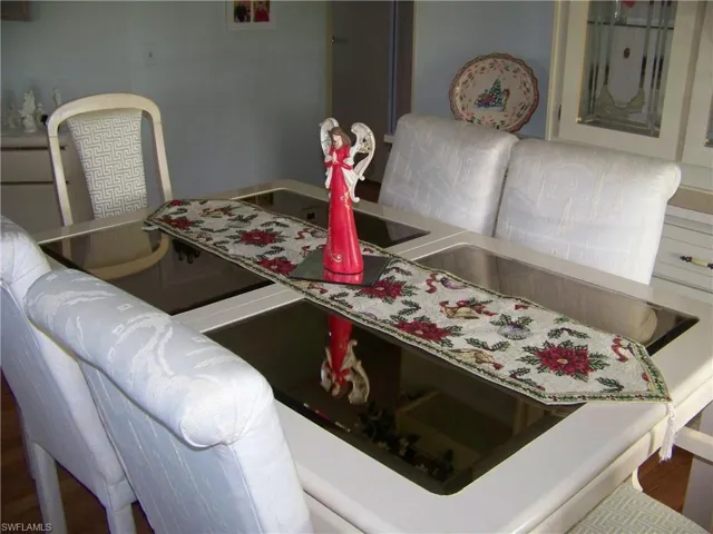 Dining room with built-in lighted china cabinet