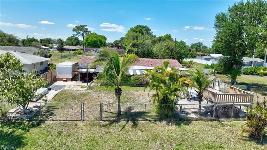 Aerial view of the back yard.