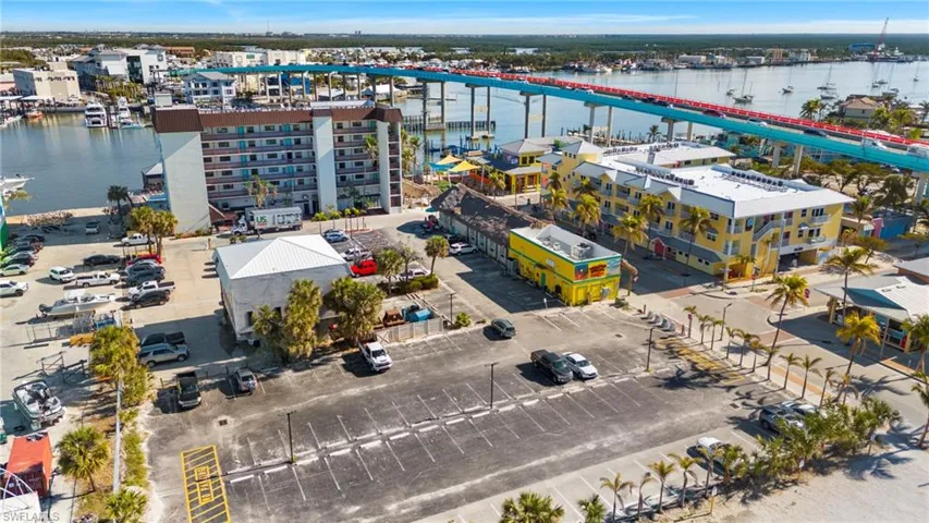 Aerial view of a nearby body of water
