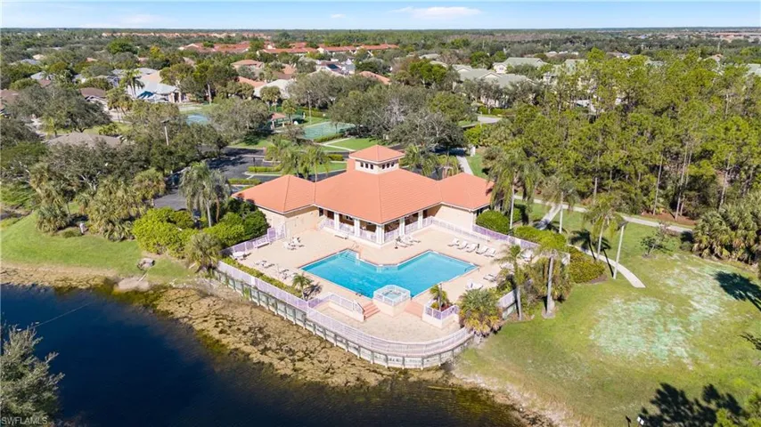 Drone / aerial view of a pool