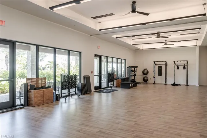 Community lobby with a high ceiling