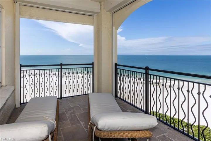 Private Balcony for the primary suite, with view of water and beach