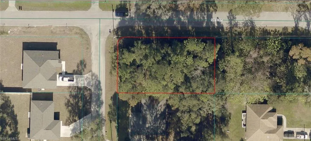 Aerial Property View. Illustrating the boundaries of the property outlined in red
