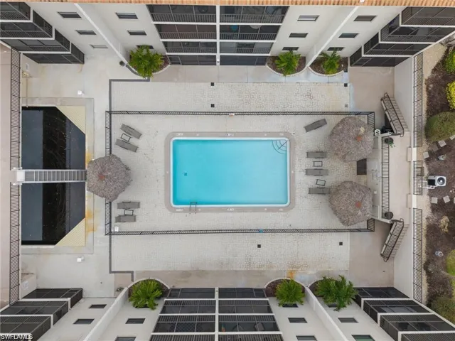 Aerial view of a pool