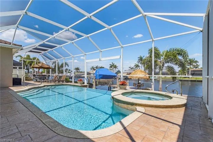 Waterfall spa heats the disappearing edge chlorine pool.BOAT NOT INCLUDED