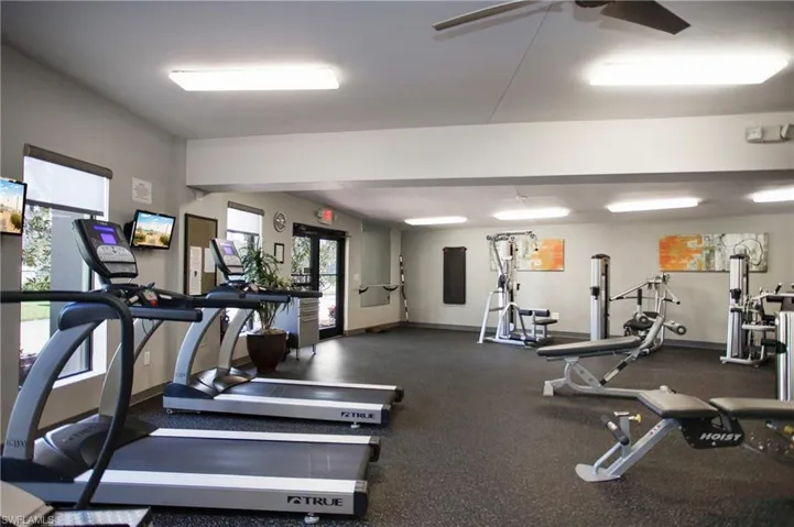 Workout area with a ceiling fan