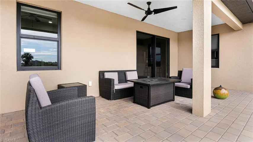 View of patio / terrace with outdoor lounge area and a ceiling fan
