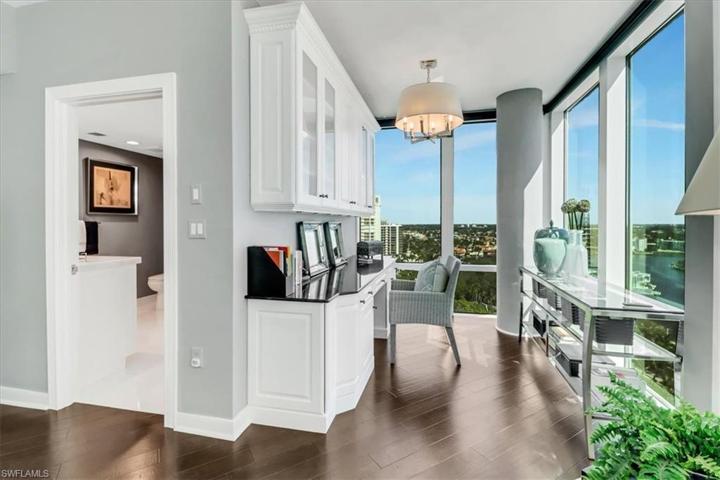 Office Area with Built-In Cabinets. Overlooks the Bay