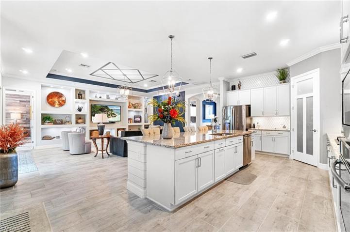 The oversized island is the perfect place to gather while entertaining, and the perfect place for a quick breakfast.