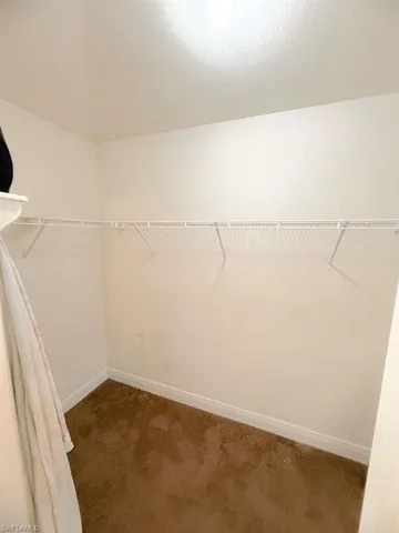 Walk in closet with dark carpet