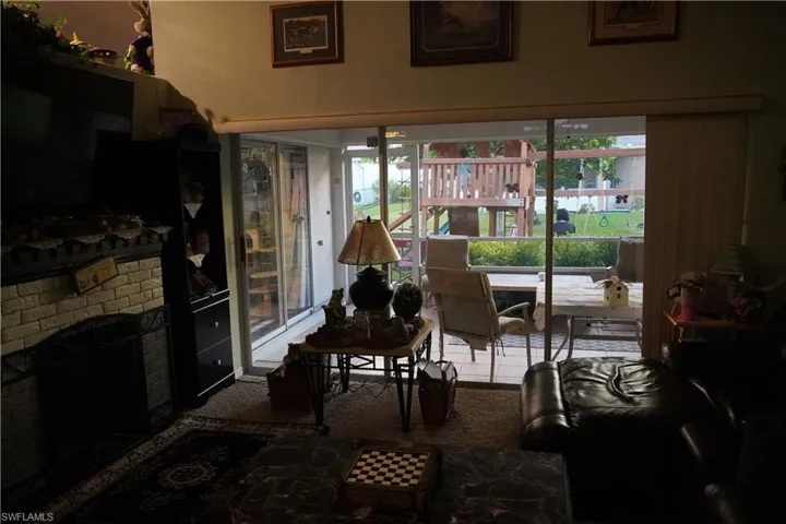 Blinds open showing patio