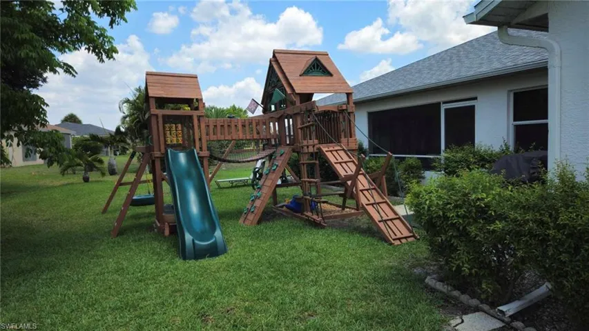 Play set in backyard