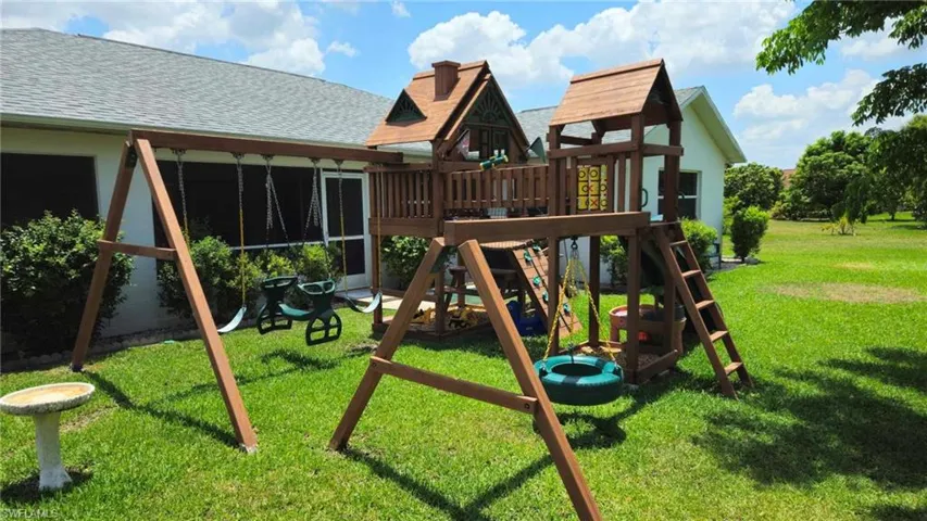 Play set in backyard
