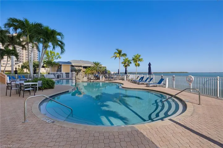 View of pool featuring a patio area and a water view