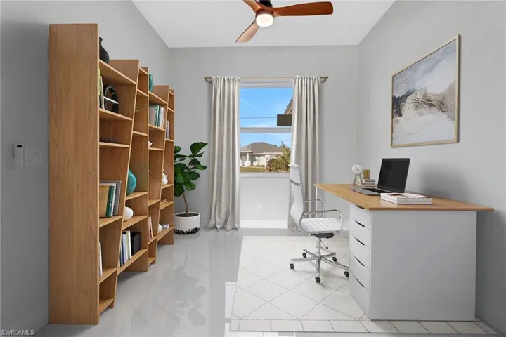 Home office with ceiling fan