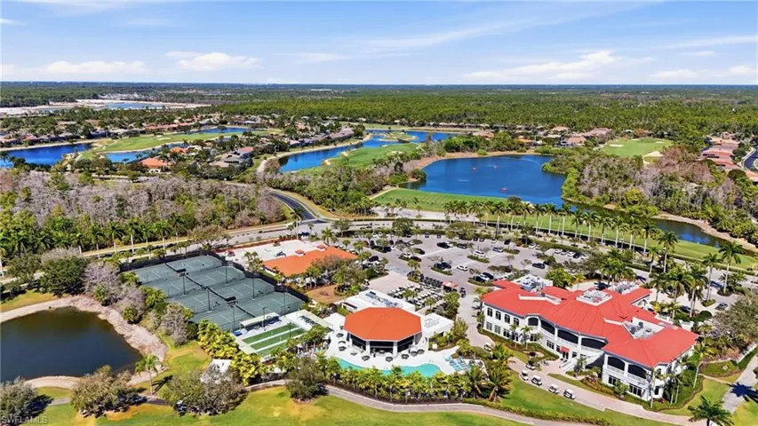 Bird's eye view of a large body of water and a golf club