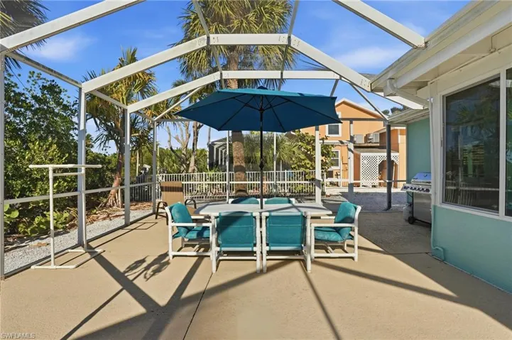 Sunroom with a patio area and outdoor dining space - Virtually Edited Image
