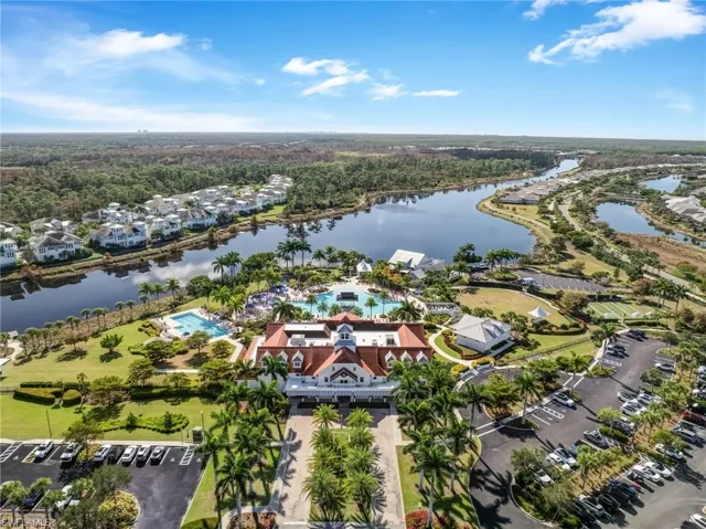 Aerial overview of property's location featuring a large body of water
