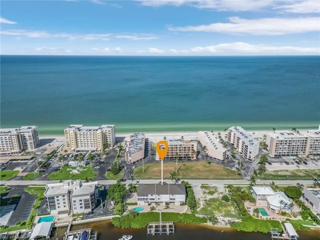 Drone / aerial view of Bonita Beach and the Gulf of Mexico directly across the street.