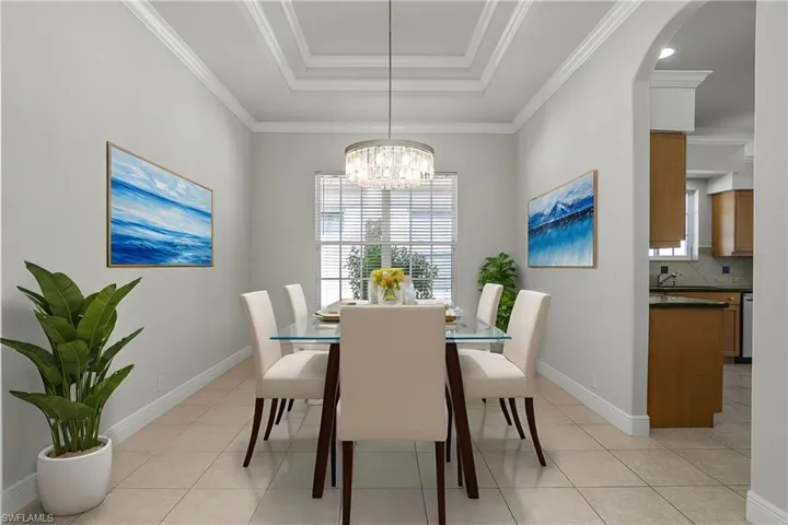 Dining room, new chandelier and double tray ceiling.