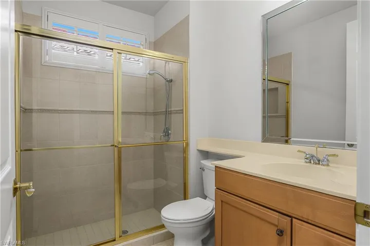 Guest bathroom adjacent to guest bedroom. All bathrooms have new hi-rise toilets, installed September 2025.