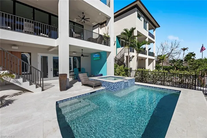View of pool featuring a patio and hot tub
