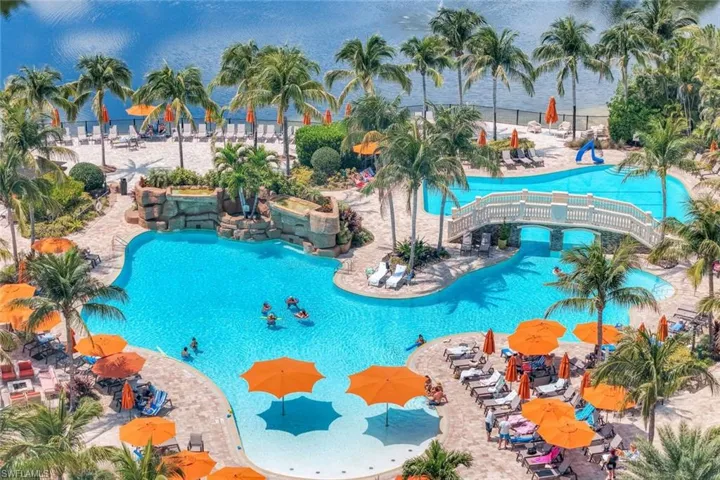 Community pool with a patio area