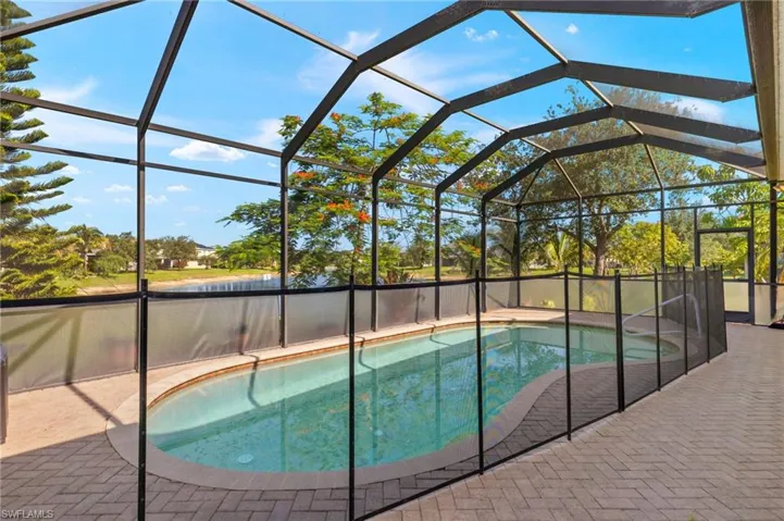 Swimming pool with a patio area and a lanai