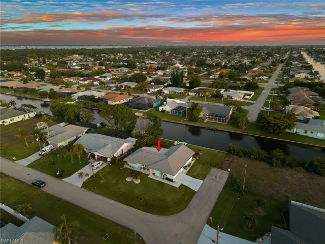 Evening aerial view of the private home
