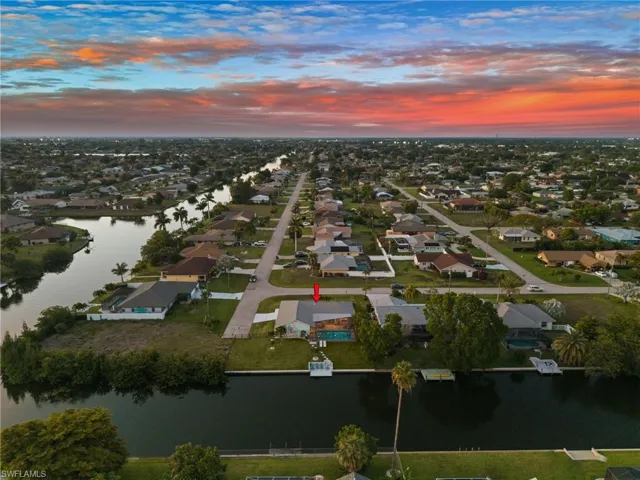 Evening aerial view of the canal and dock
