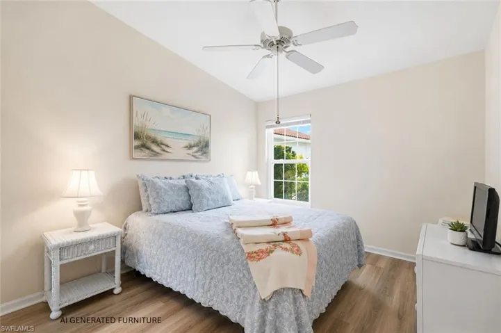 Neutral tone walls with wood-finish flooring