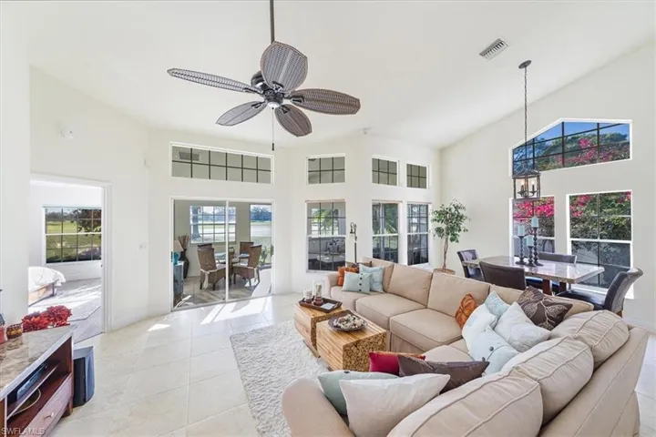 Endless golf course views and beautiful bouganvilleas outside the dining area