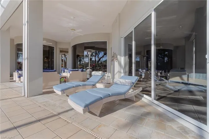 View of patio with ceiling fan