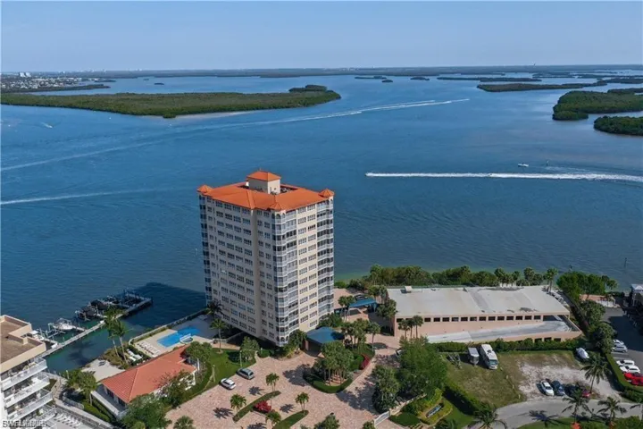 Bird's eye view of a nearby body of water