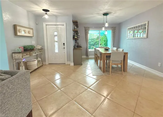 View of tiled dining space