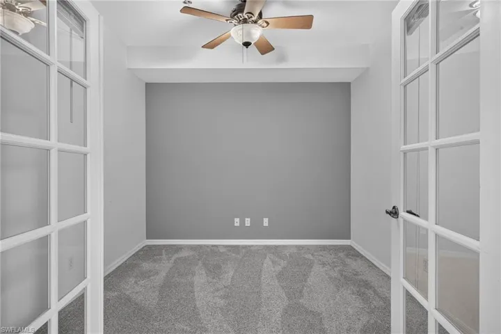 Private Flex Room with French doors and ceiling fan