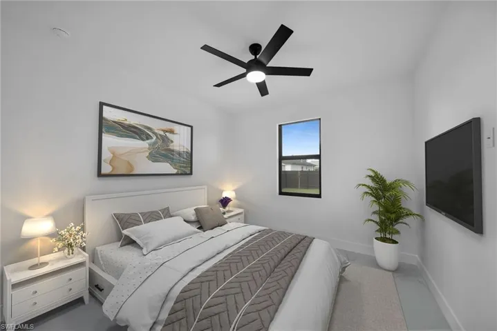 Bedroom with baseboards and ceiling fan