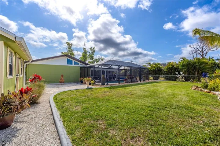 The fenced backyard is an oasis