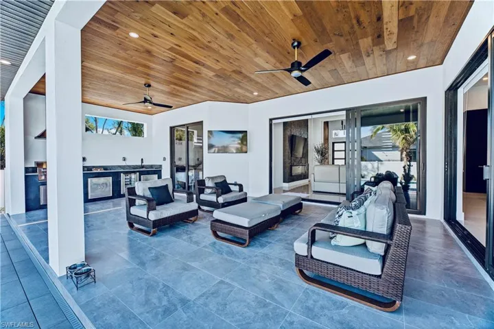 View of patio / terrace with an outdoor kitchen, a ceiling fan, and outdoor lounge area