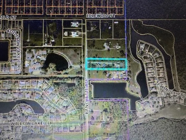 Aerial map of property and surrounding area with property parcel outlined