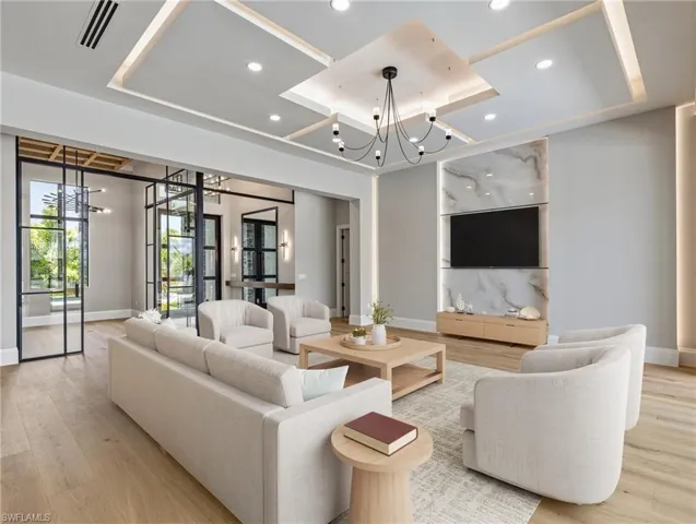 Virtually staged great room.