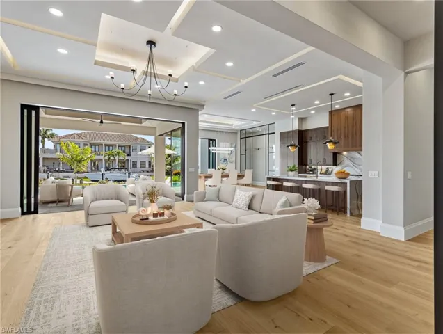 Virtually staged great room.