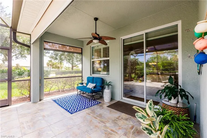 BOTH OPENINGS OF THE LANAI ARE PROTECTED WITH STORM SMART ELECTRIC SCREENS! PUT THE SCREENS DOWN, OPEN THE LANAI SLIDING DOORS & THE ENTIRE AREA BECOMES A.C. COOLED TO ENTERTAIN. NOTE THE LIGHTED CEILING FAN!