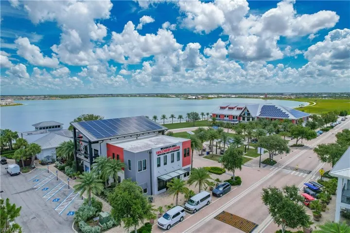 Bird's eye view of a nearby body of water