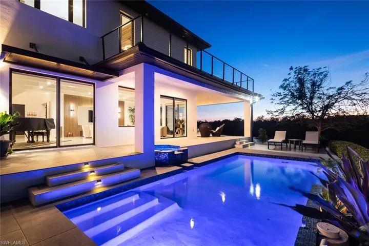 Lighted pool at dusk