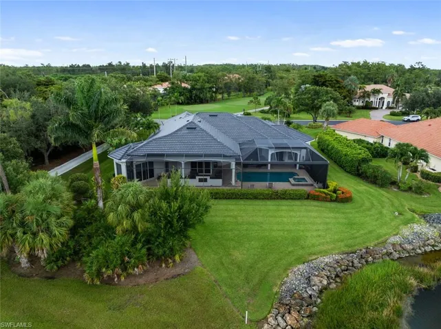 Birds eye rear view of property